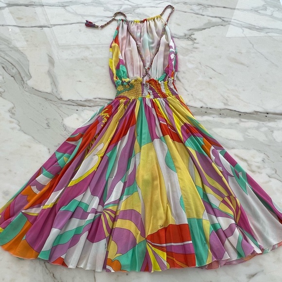 EMILIO PUCCI ORANGE PINK MULTI CHAIN SUNDRESS 9HWG30 SIZE IT42 / US 8 NWOTS! - Picture 11 of 17